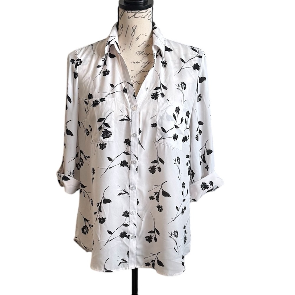 White Floral Button-Down Women's Shirt